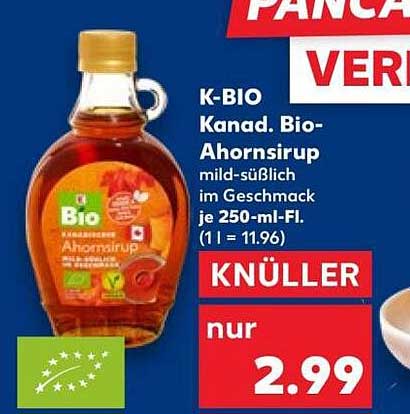 K-BIO Kanad. Bio-Ahornsirup mild-süßlich im Geschmack je 250-ml-Fl.