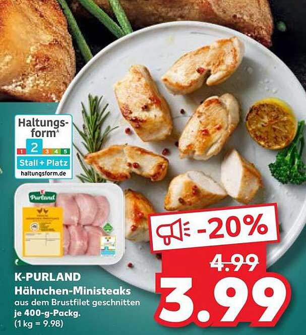 K-PURLAND Hähnchen-Ministeaks aus dem Brustfilet geschnitten je 400-g-Packg. (1 kg = 9.98)