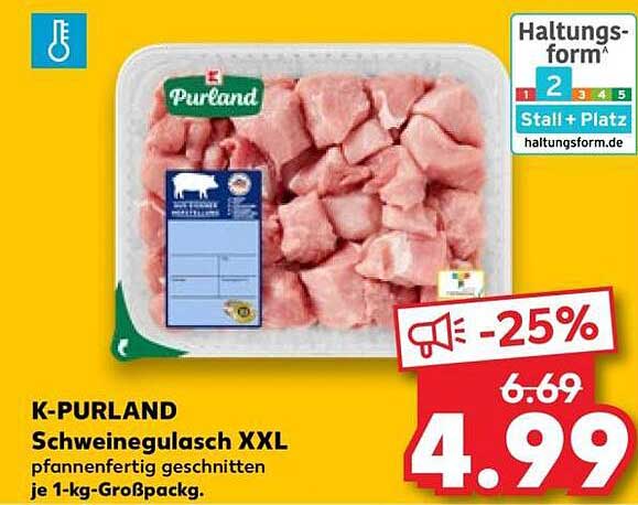 K-PURLAND Schweinegulasch XXL pfannenfertig geschnitten je 1-kg-Großpackg.