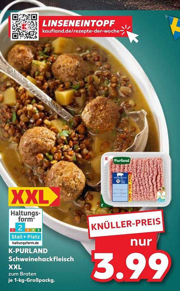 K-PURLAND Schweinehackfleisch XXL zum Braten je 1-kg-Großpack.