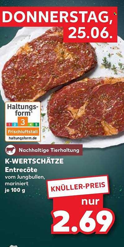 K-WERTSCHÄTZE Entrecôte vom Jungbullen, mariniert je 100 g