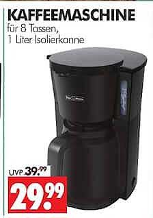 KAFFEEMASCHINE für 8 Tassen, 1 Liter Isolierkanne