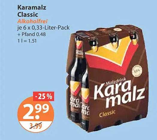 Karamalz Classic Alkoholfrei je 6 x 0,33-Liter-Pack + Pfand 0.48 1 l = 1.51