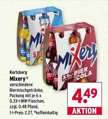 Karlsberg Mixery verschiedene Biermischgetränke, Packung mit je 6 x 0,33-l-MW-Flaschen, zzgl. 0.48 Pfand, 11% vol. Alkoholinhalt