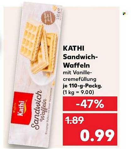 KATHI Sandwich-Waffeln mit Vanille-cremefüllung je 110-g-Packg. (1 kg = 9.00)