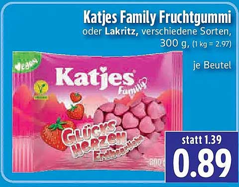 Katjes Family Fruchtgummi oder Lakritz, verschiedene Sorten, 300 g, (1 kg = 2.97)