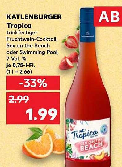 KATLENBURGER Tropica trinkfertiger Fruchtwein-Cocktail, Sex on the Beach oder Swimming Pool, 7 Vol. % je 0,75-l-Fl. (1 l = 2.66)