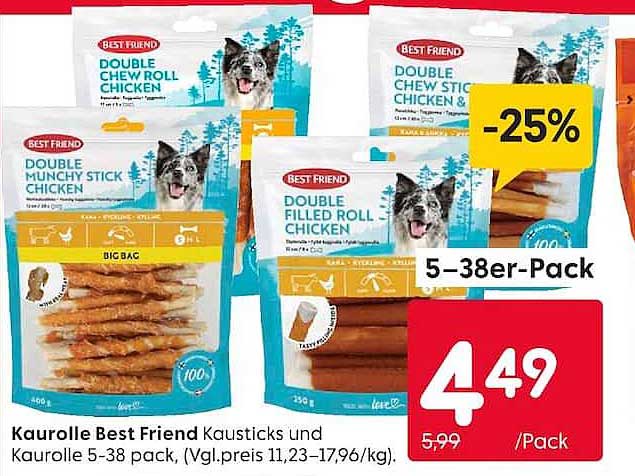 Kaurrolle Best Friend Kausticks und Kaurolle 5-38 pack, (Vgl.preis 11,23–17,96/kg).