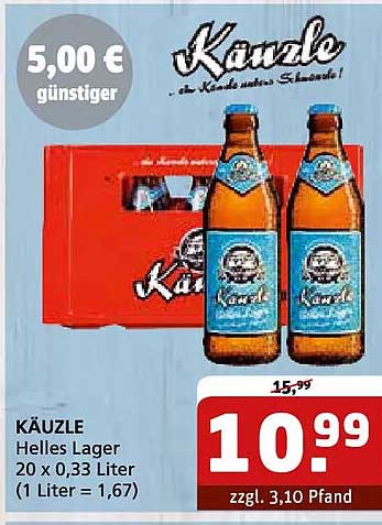 KÄUZE Helles Lager 20 x 0,33 Liter (1 Liter = 1,67)