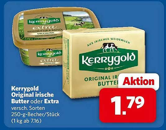 Kerrygold Original irische Butter oder Extra versch. Sorten 250-g-Becher/Stück (1 kg ab 7.16)