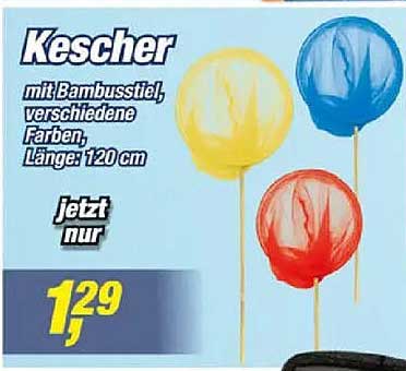 Kescher mit Bambusstiel, verschiedene Farben, Länge: 120 cm, jetzt nur
