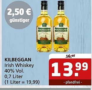 KILBEGGAN Irish Whiskey 40% Vol. 0,7 Liter (1 Liter = 19,99)