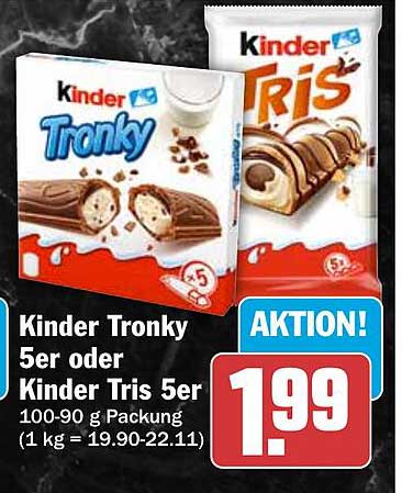 Kinder Tronky 5er oder Kinder Tris 5er 100-g Packung (1 kg = 19.90-22.11)