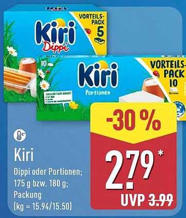 Kiri Dippi oder Portionen; 175 g bzw. 180 g; Packung (kg = 15.94/15.50)