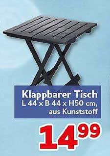 Klappbarer Tisch L 44 x B 44 x H 50 cm, aus Kunststoff
