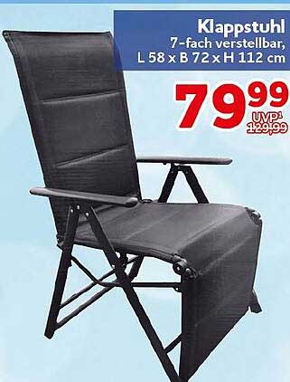 Klappstuhl 7-fach verstellbar, L 58 x B 72 x H 112 cm
