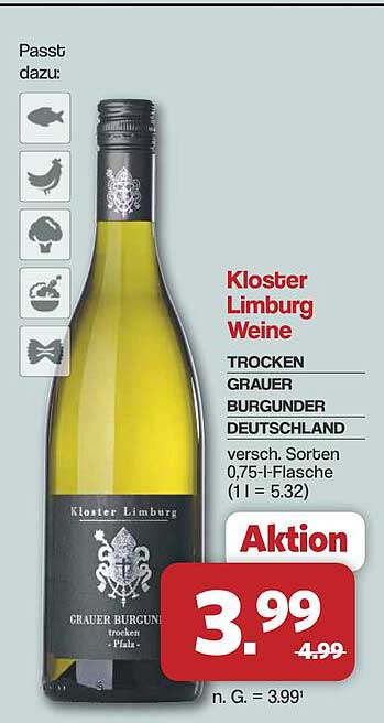 Kloster Limburg Weine TROCKEN GRAUER BURGUNDER DEUTSCHLAND versch. Sorten 0,75-l-Flasche (1 l = 5.32)