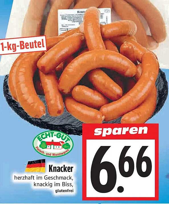 Knacker herzhaft im Geschmack, knackig im Biss, glutenfrei