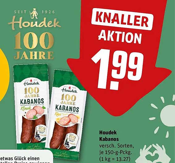 KNALLER AKTION 1.99 Houdek Kabanos versch. Sorten, je 150-g-Pckg. (1 kg = 13.27)