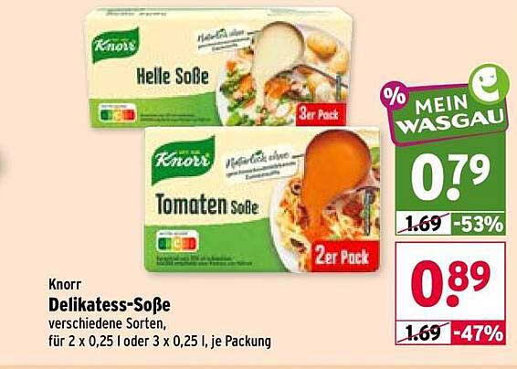 Knorr Delikatess-Soße verschiedene Sorten, für 2 x 0,25 l oder 3 x 0,25 l, je Packung