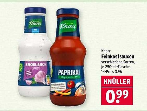 Knorr Feinkostsaucen verschiedene Sorten, je 250-ml-Flasche, 1-l-Preis 3,96