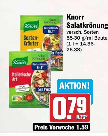 Knorr Salatkrönung versch. Sorten 55-30 g/ml Beutel (1 l = 14.36-26.33)