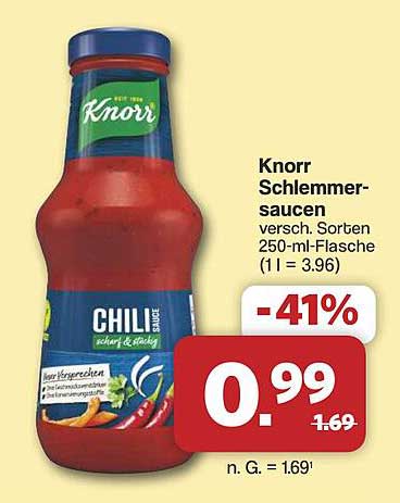 Knorr Schlemmersaucen versch. Sorten 250-ml-Flasche (1 l = 3,96)