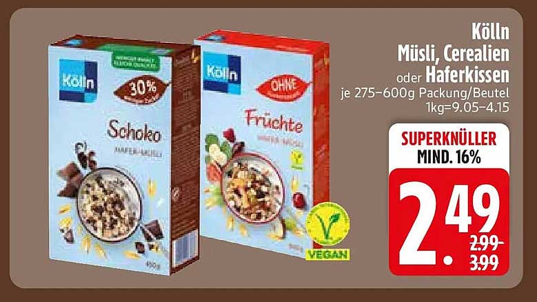 Kölln Müsli, Cerealien oder Haferkissen