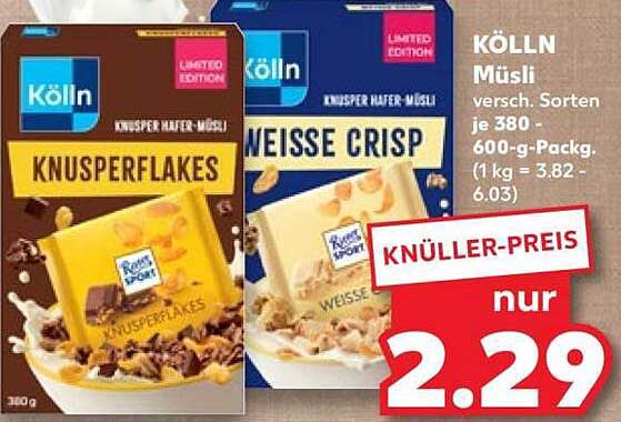 KÖLLN Müsli versch. Sorten je 380-600-g-Packg. (1 kg = 3,82 - 6,03)