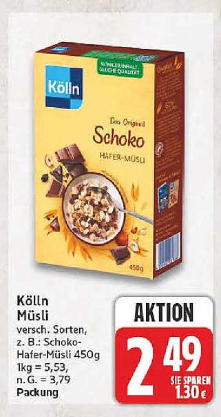 Kölln Müsli versch. Sorten, z. B.: Schoko-Hafer-Müsli 450g