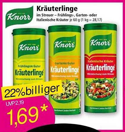 Kräuterlinge im Streuer – Frühlings-, Garten- oder Italienische Kräuter je 60 g (1 kg = 28,17)