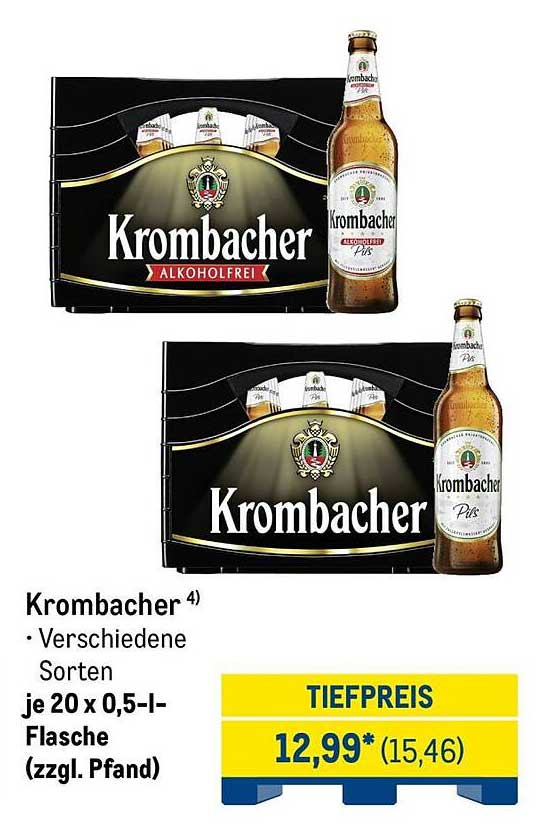 Krombacher 4) • Verschiedene Sorten je 20 x 0,5-l-Flasche (zzgl. Pfand)