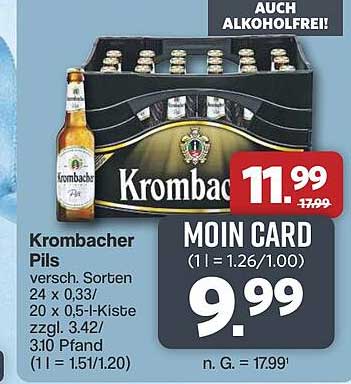 Krombacher Pils versch. Sorten 24 x 0,33/ 20 x 0,5-l-Kiste zzgl. 3.42/3.10 Pfand (1 l = 1.51/1.20)
