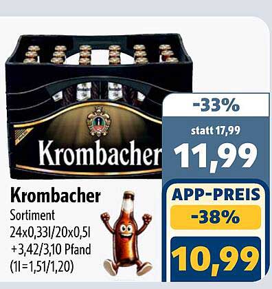 Krombacher Sortiment 24x0,33l/20x0,5l +3,42/3,10 Pfand (1l=1,51/1,20)
