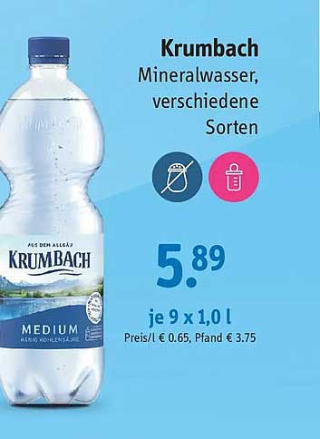 Krumbach Mineralwasser, verschiedene Sorten
