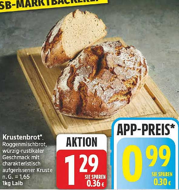 Krustenbrot* Roggenmischbrot, würzig-rustikaler Geschmack mit charakteristisch aufgerissener Kruste n. G. = 1,65 1kg Laib