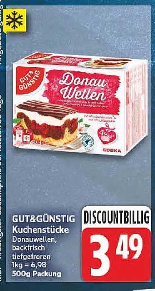 Kuchensstücke Donauwellen, backfrisch tiefgefroren 1kg = 6,98 500g Packung