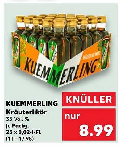 KUEMMERLING Kräuterlikör 35 Vol. % je Packg. 25 x 0,02-l-Fl. (1 l = 17.98)