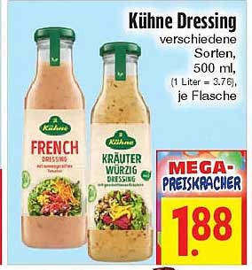 Kühne Dressing verschiedene Sorten, 500 ml, (1 Liter = 3,76), je Flasche