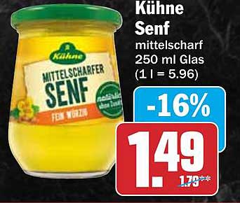 Kühne Senf mittelscharf 250 ml Glas (1 l = 5.96)