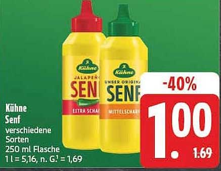 Kühne Senf verschiedene Sorten 250 ml Flasche