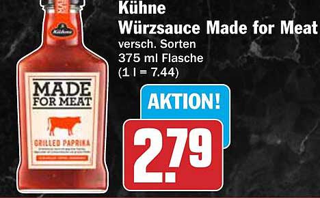 Kühne Würzsauce Made for Meat versch. Sorten 375 ml Flasche (1 l = 7.44)