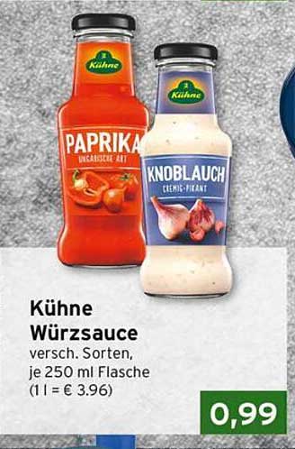 Kühne Würzsauce versch. Sorten, je 250 ml Flasche (1 l = € 3.96)