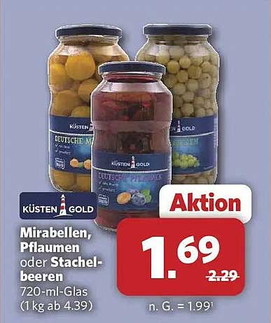 KÜSTEN GOLD Mirabellen, Pflaumen oder Stachelbeeren 720-ml-Glas (1 kg ab 4.39)