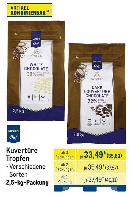 Kuvertüre Tropfen • Verschiedene Sorten 2,5-kg-Packung