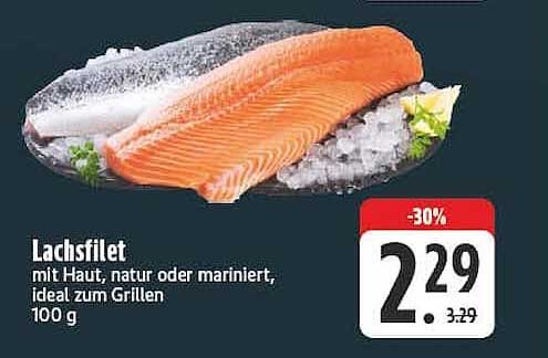 Lachsfilet mit Haut, natur oder mariniert, ideal zum Grillen 100 g