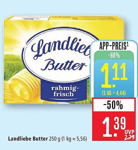 Landliebe Butter 250 g (1 kg = 5,56)
