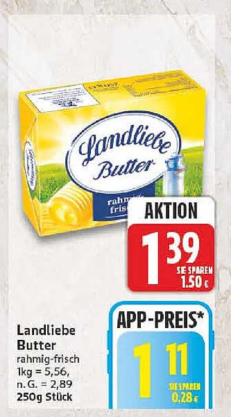 Landliebe Butter rahmig-frisch 250g Stück