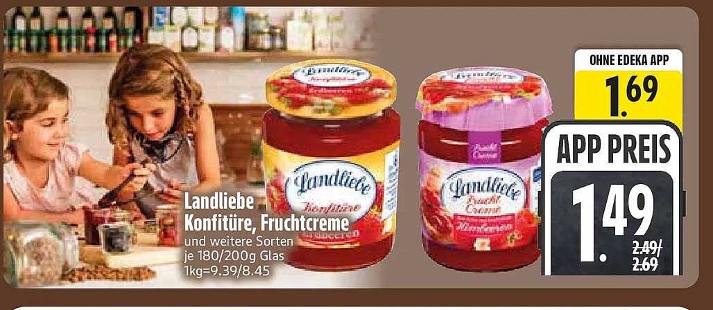 Landliebe Konfitüre, Fruchtcreme und weitere Sorten je 180/200g Glas 1kg=9.39/8.45