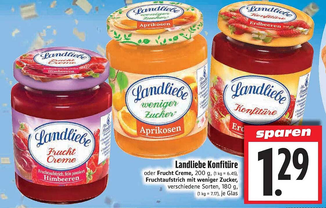 Landliebe Konfitüre oder Frucht Creme, 200 g, Fruchtaufstrich mit weniger Zucker, verschiedene Sorten, 180 g, je Glas